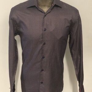 Steven land shirt button front navy houndstooth
